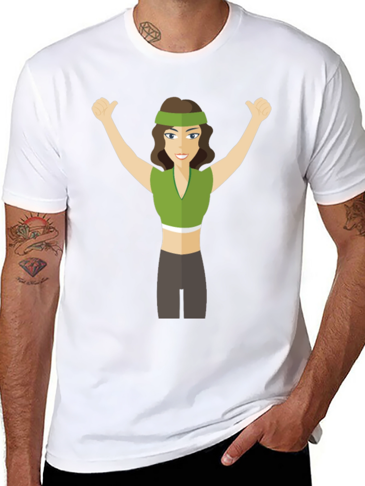 Cartoon Woman Graphic Tee - Black Crew Neck T-Shirt