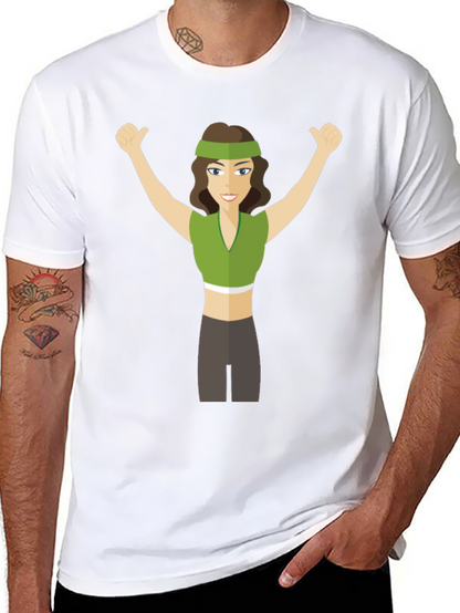 Cartoon Woman Graphic Tee - Black Crew Neck T-Shirt