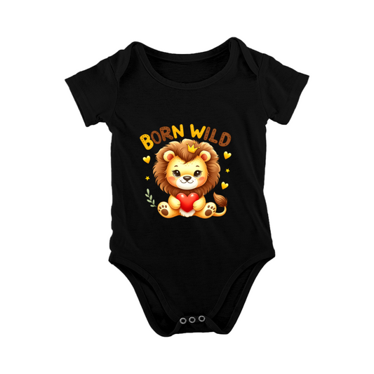 Born Wild Crown Lion Heart Cute Safari Baby Bodysuit