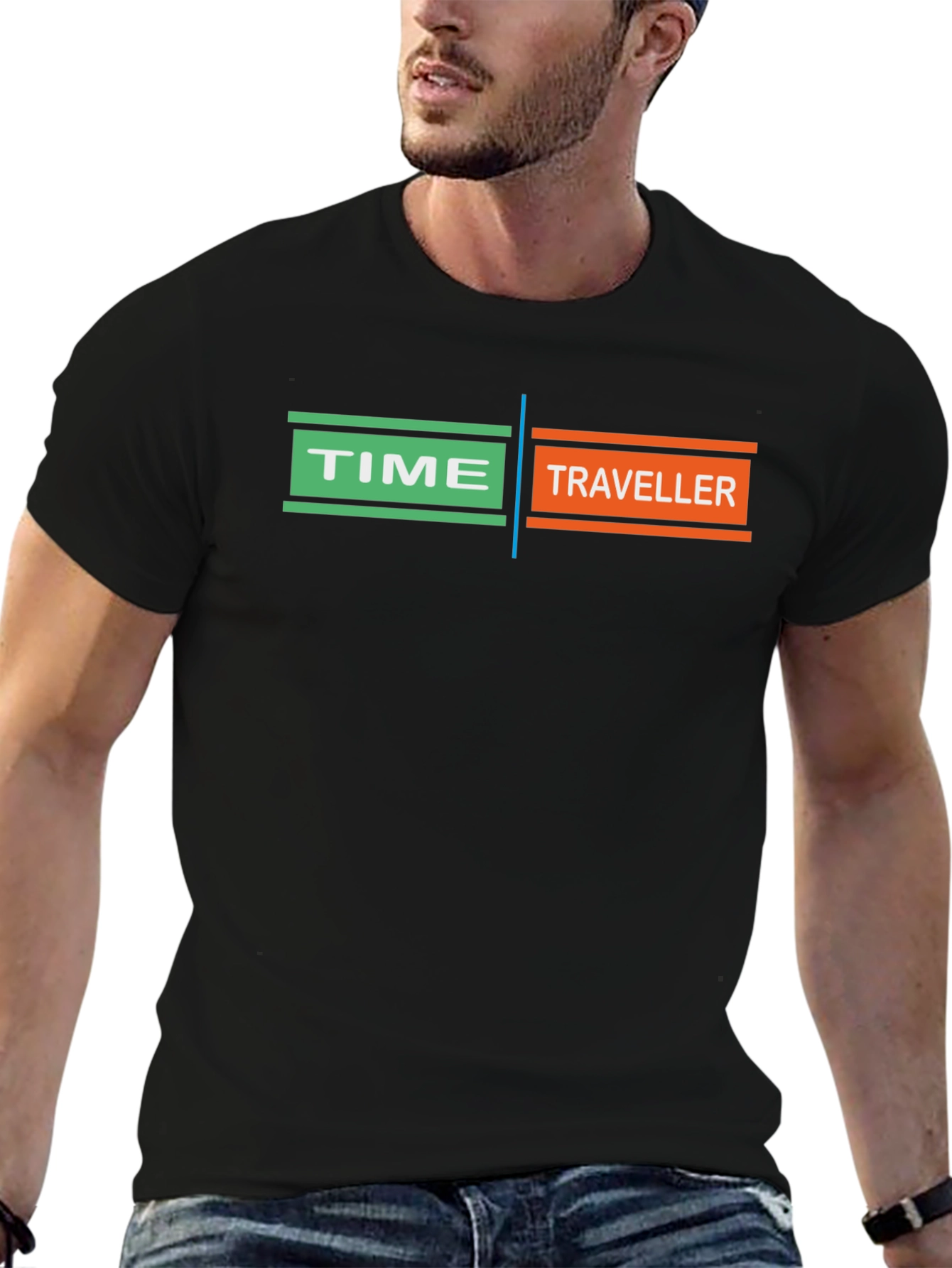 Time Traveler Graphic T-Shirt - Black Unique Design