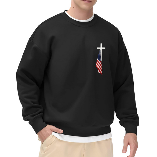 Cross & American Flag Faith Patriotic Crewneck