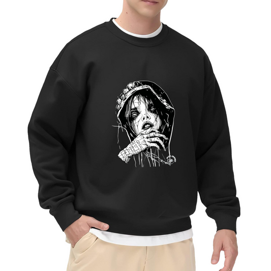 Gothic Sketch Girl Dark Street Crewneck Sweatshirt