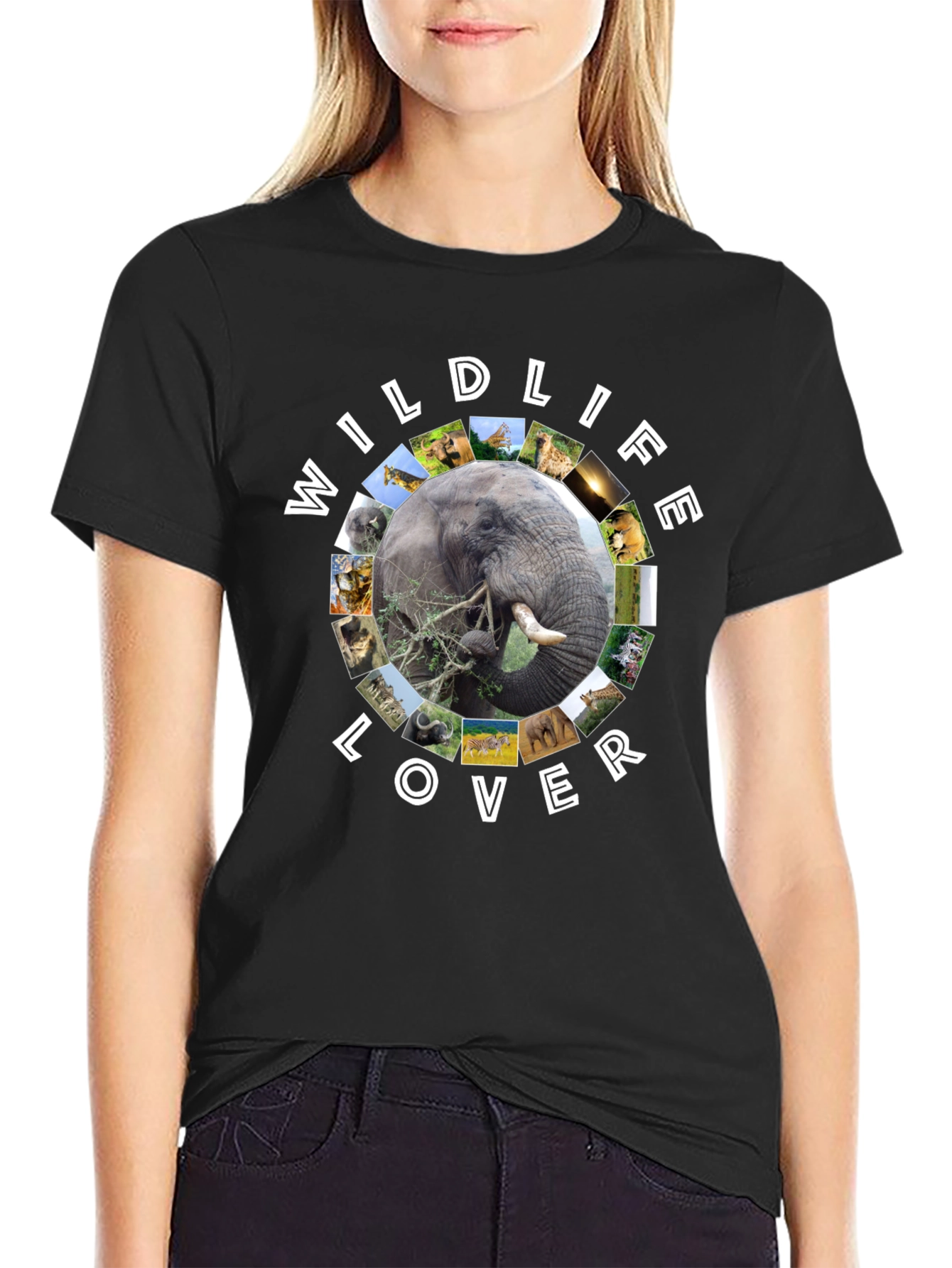 Wildlife Lover Graphic Tee - Black Cotton T-Shirt
