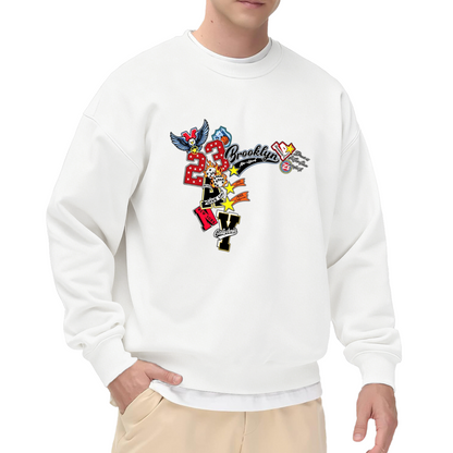 Graffiti 23 Brooklyn Eagle Mix Graphic White Crewneck Sweatshirt