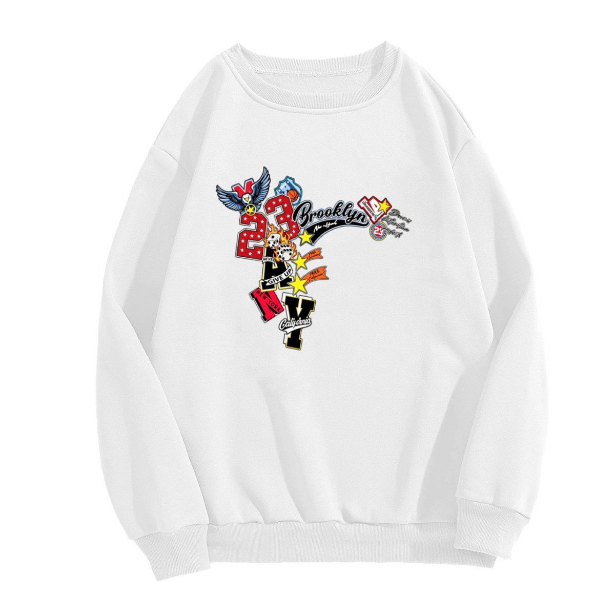 Graffiti 23 Brooklyn Eagle Mix Graphic White Crewneck Sweatshirt