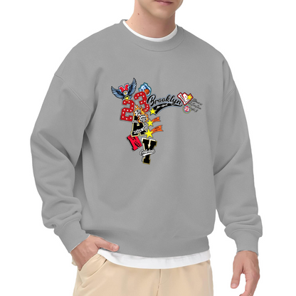 Graffiti 23 Brooklyn Eagle Mix Graphic White Crewneck Sweatshirt