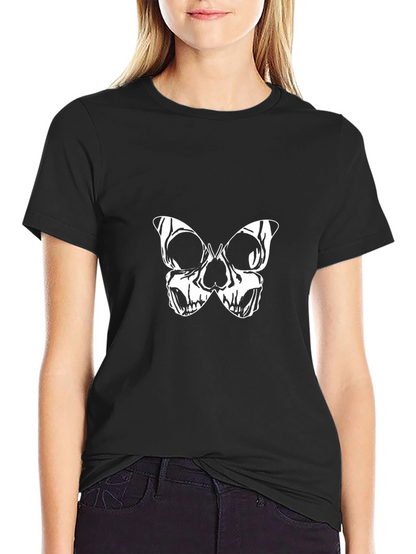 Skull Butterfly Graphic Tee - Black Cotton Blend