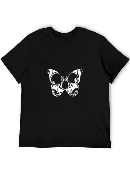 Skull Butterfly Graphic Tee - Black Cotton Blend
