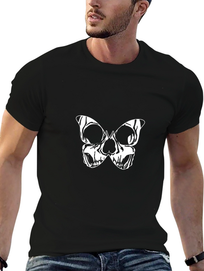 Skull Butterfly Graphic Tee - Black Cotton Blend