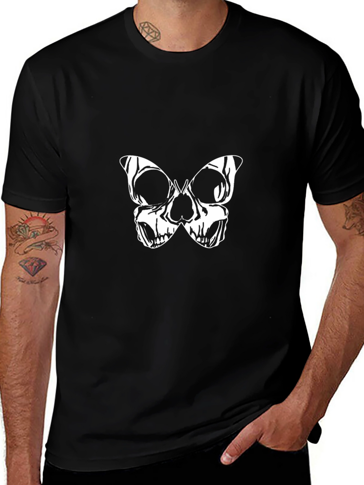 Skull Butterfly Graphic Tee - Black Cotton Blend