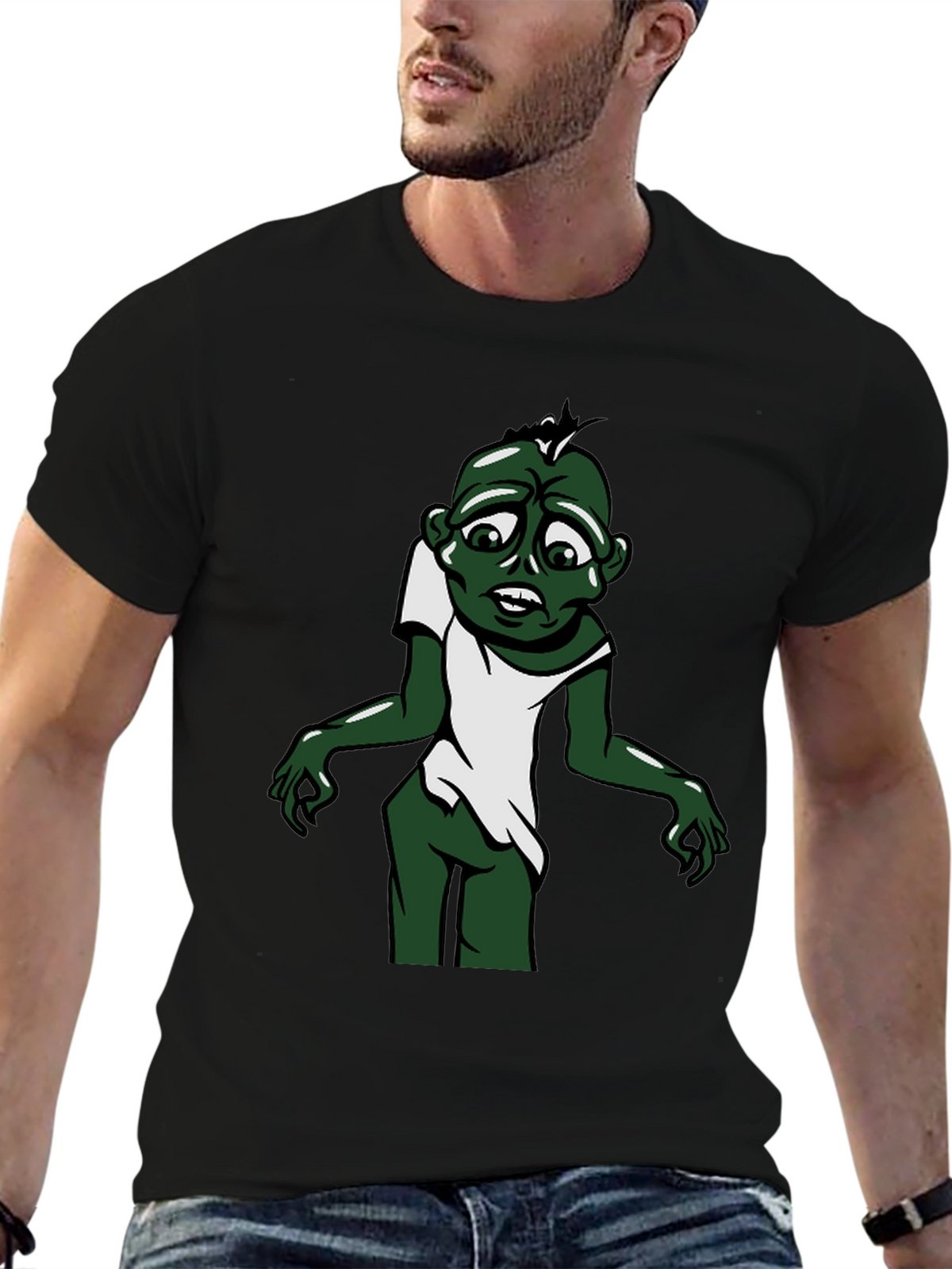 Zombie Cartoon Graphic Tee - Black