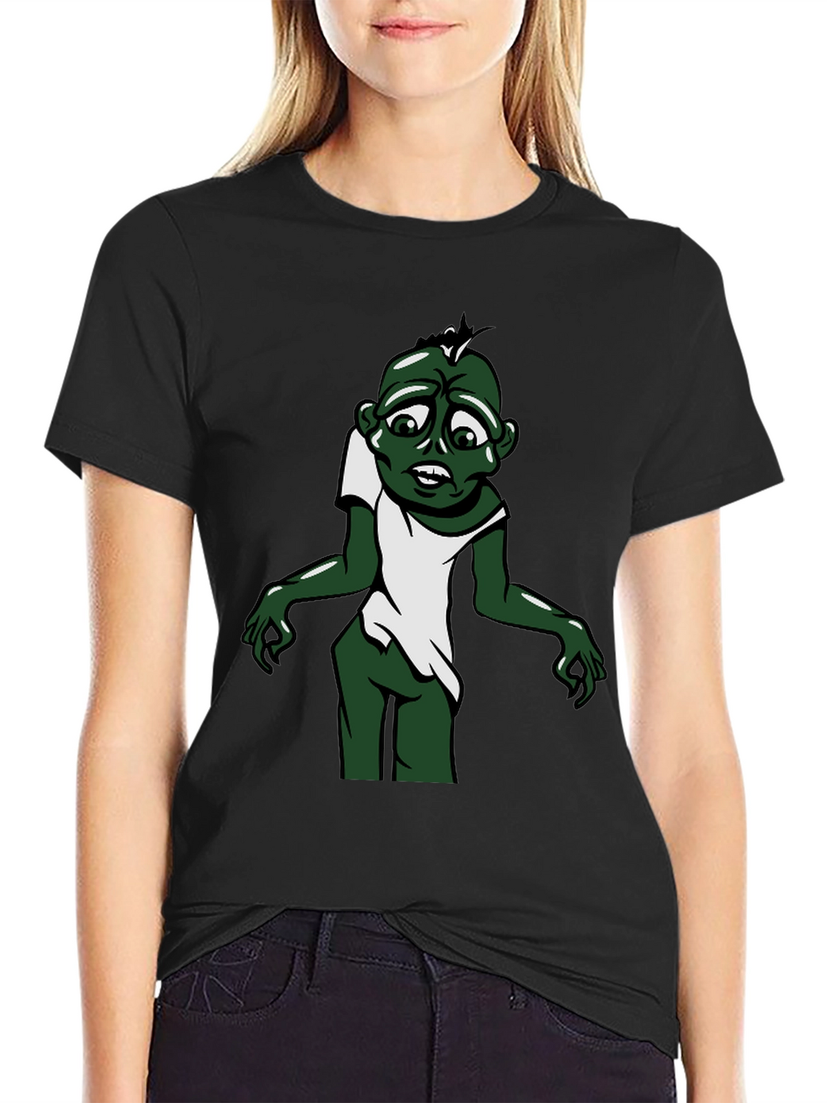 Zombie Cartoon Graphic Tee - Black