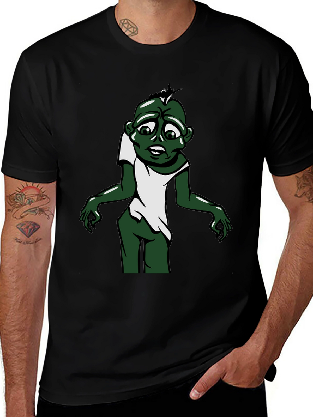 Zombie Cartoon Graphic Tee - Black
