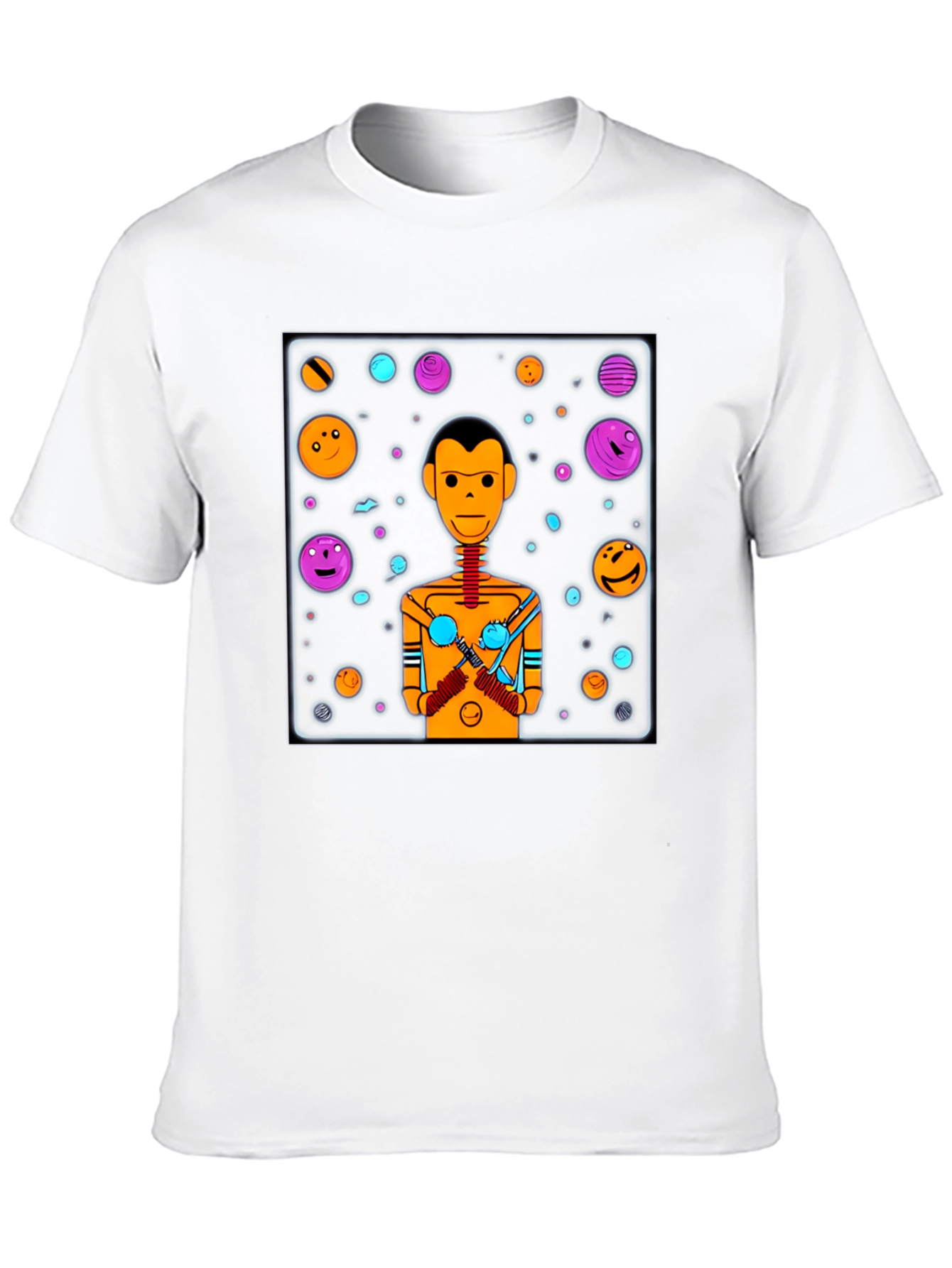 Retro Robot Graphic Tee - Black Cotton Blend