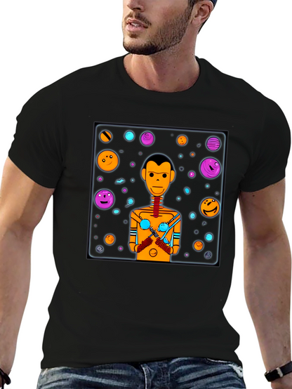 Retro Robot Graphic Tee - Black Cotton Blend