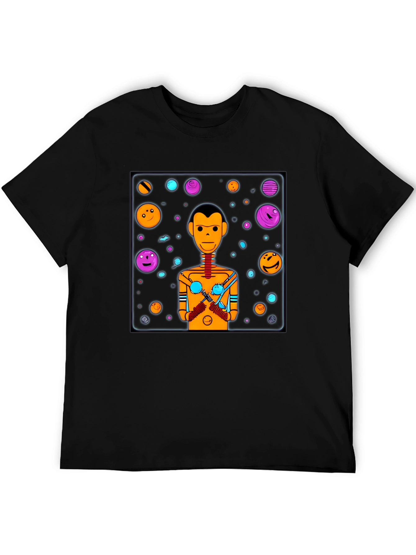 Retro Robot Graphic Tee - Black Cotton Blend