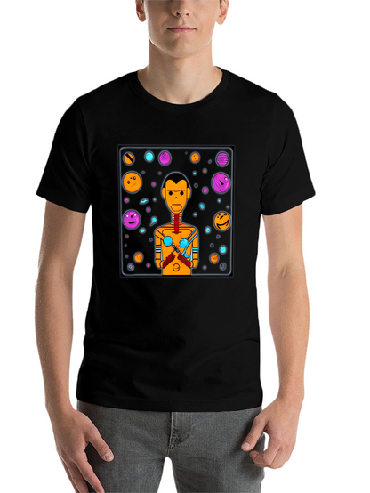 Retro Robot Graphic Tee - Black Cotton Blend