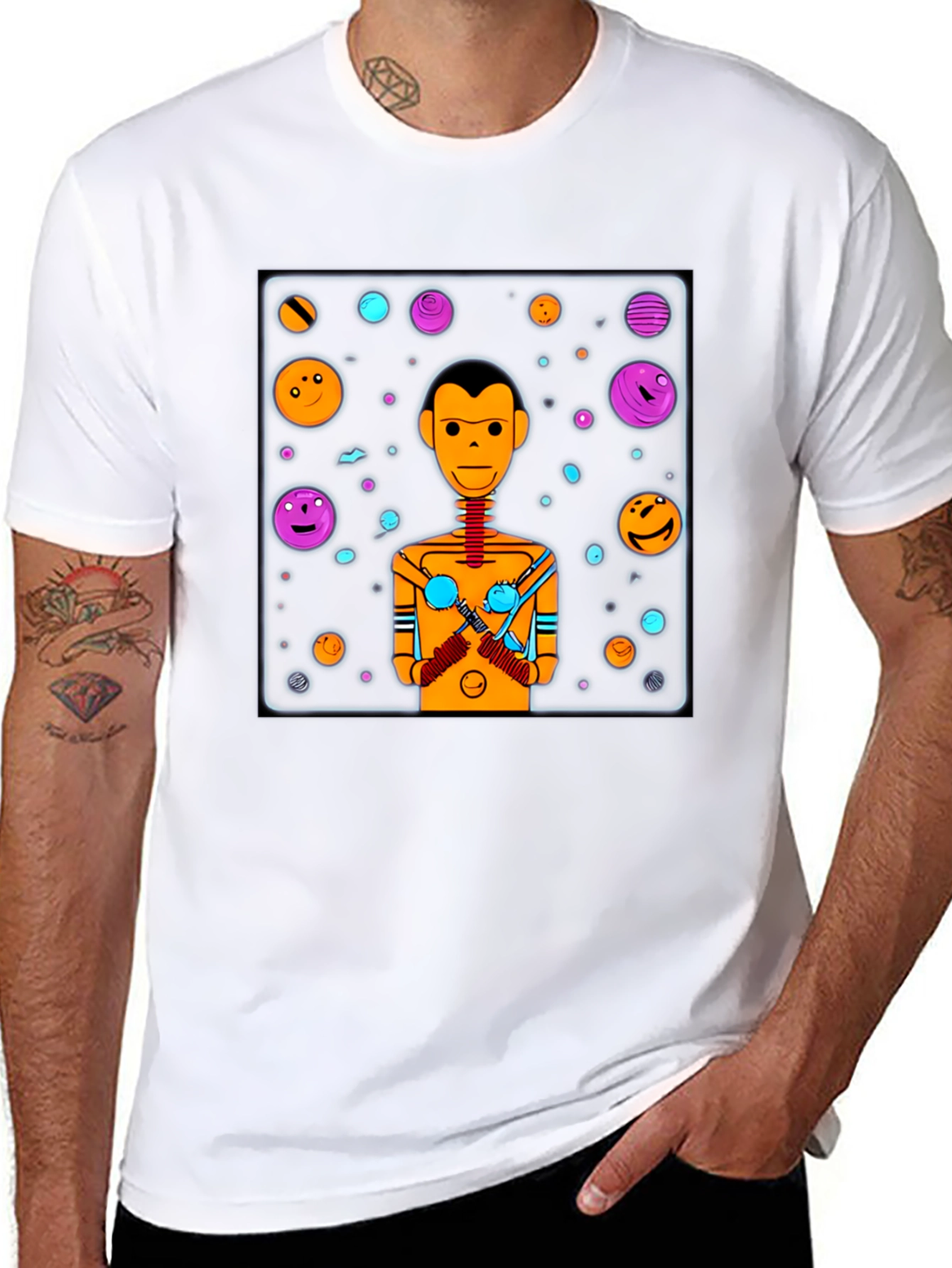 Retro Robot Graphic Tee - Black Cotton Blend