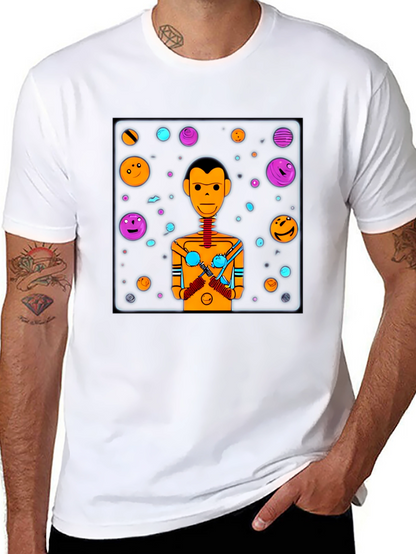 Retro Robot Graphic Tee - Black Cotton Blend