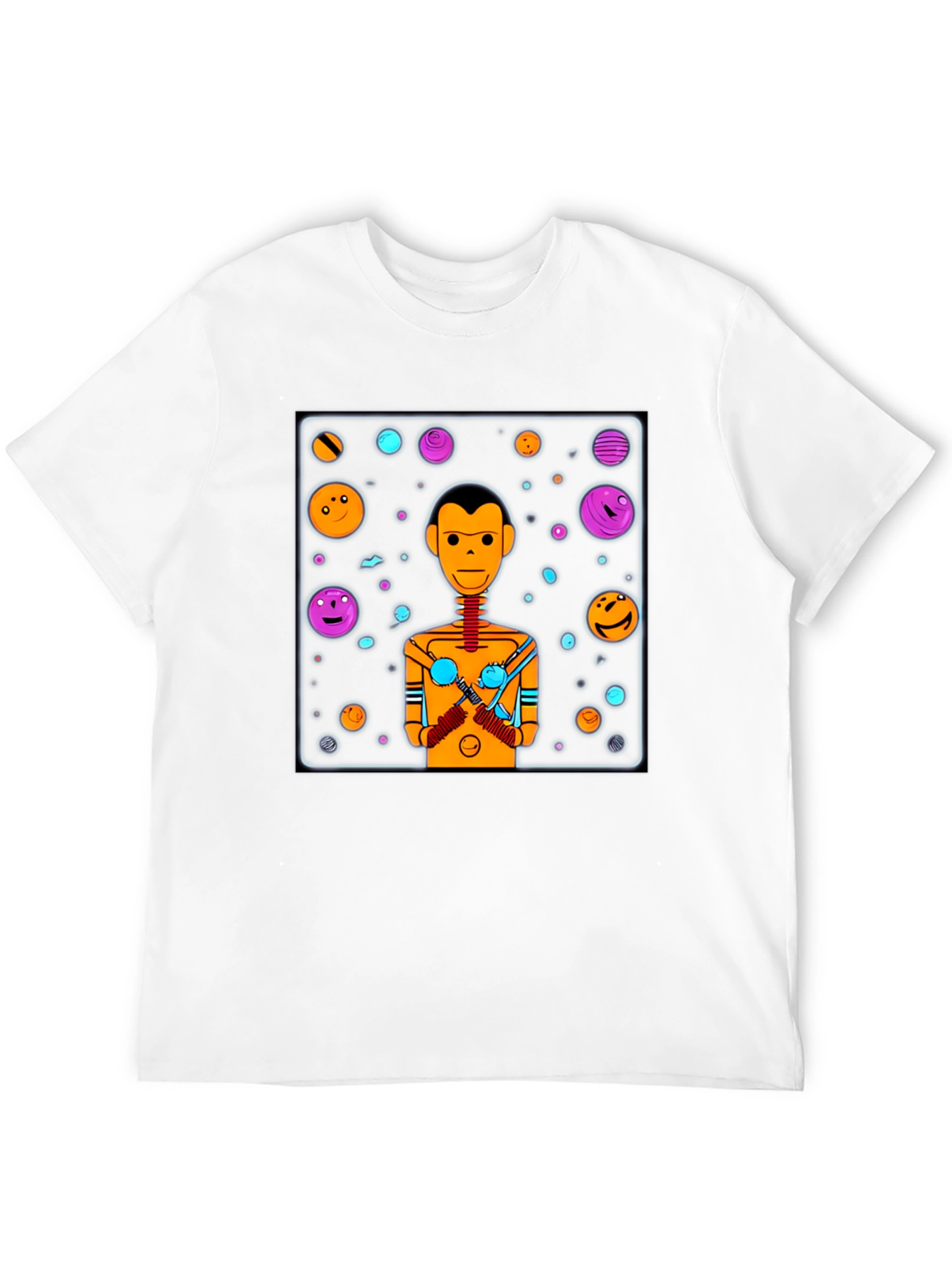 Retro Robot Graphic Tee - Black Cotton Blend