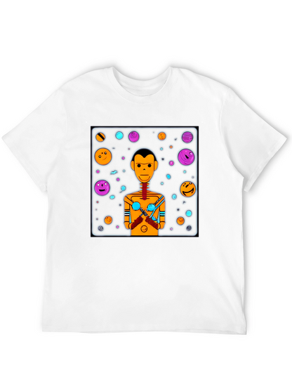 Retro Robot Graphic Tee - Black Cotton Blend