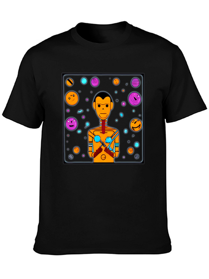 Retro Robot Graphic Tee - Black Cotton Blend