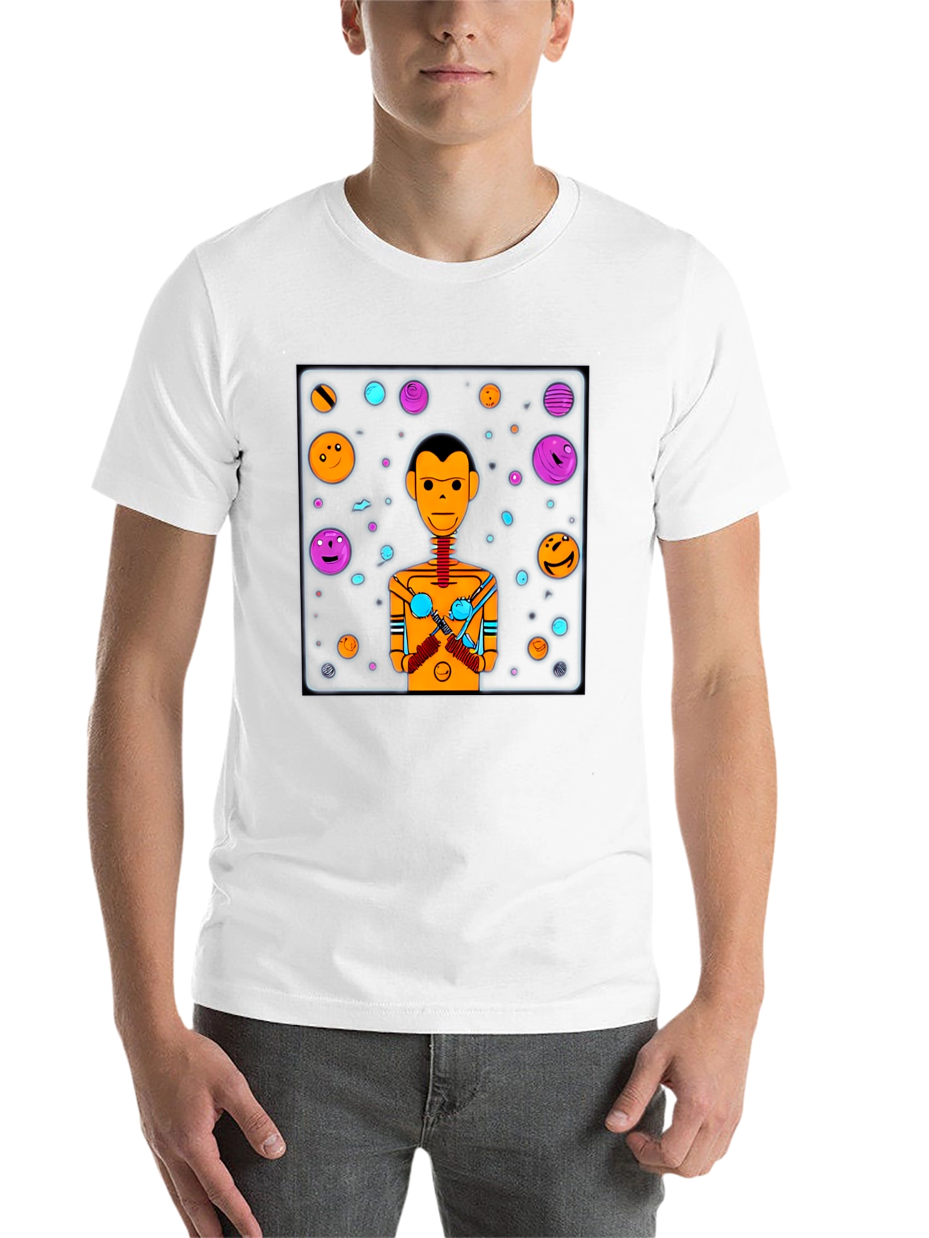Retro Robot Graphic Tee - Black Cotton Blend