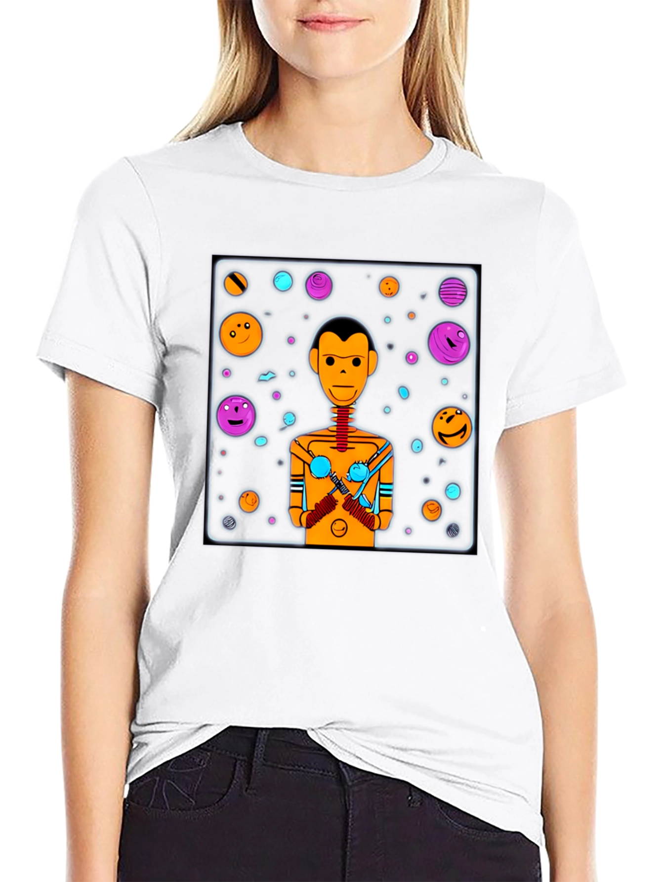 Retro Robot Graphic Tee - Black Cotton Blend
