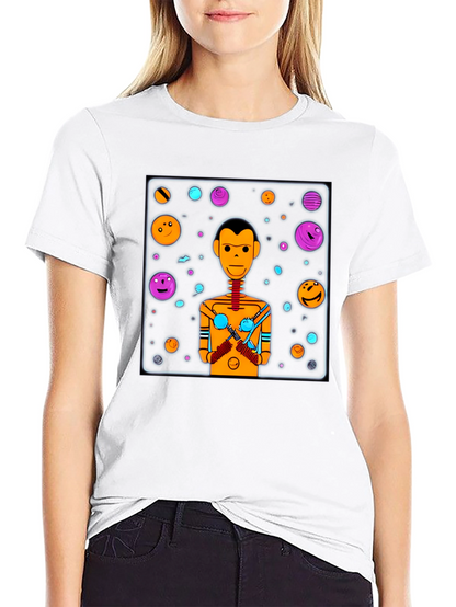 Retro Robot Graphic Tee - Black Cotton Blend