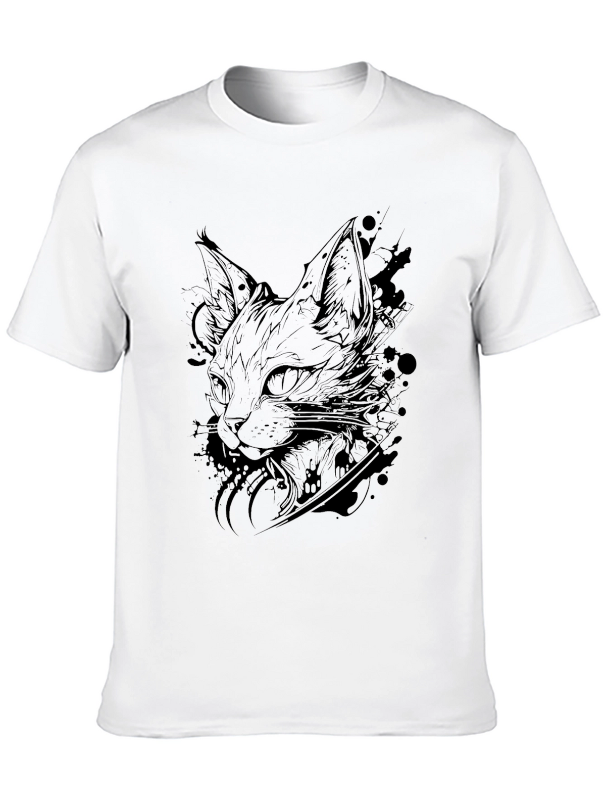 Mens Black Cat Graphic T-Shirt - Artistic Feline Design