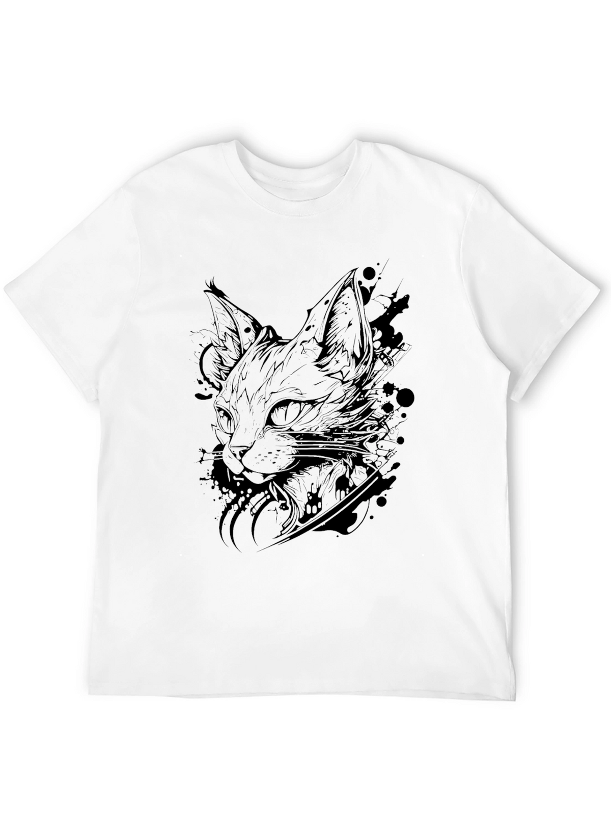 Mens Black Cat Graphic T-Shirt - Artistic Feline Design