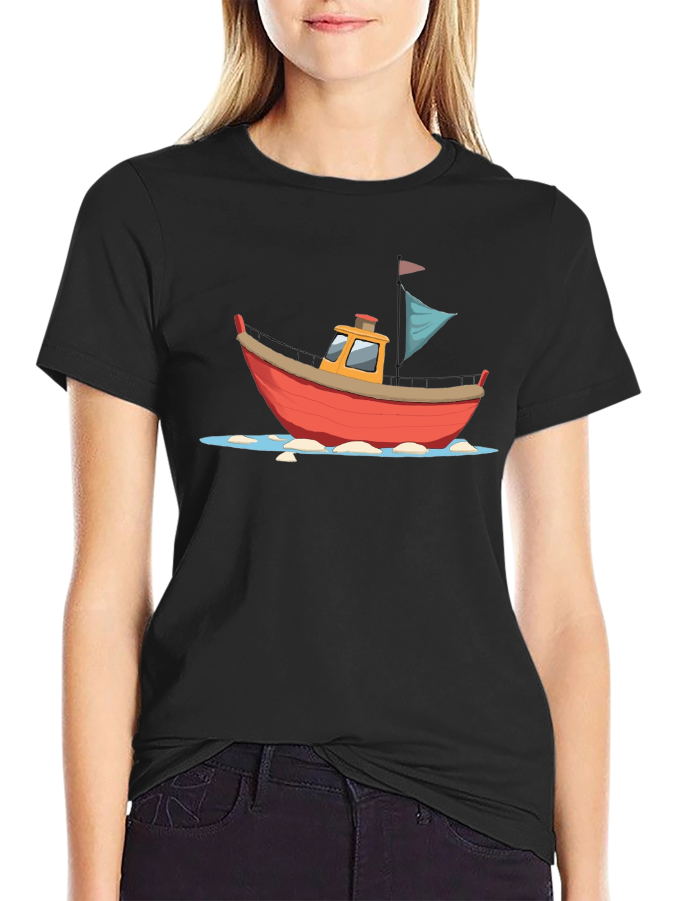 Cartoon Boat Graphic T-Shirt