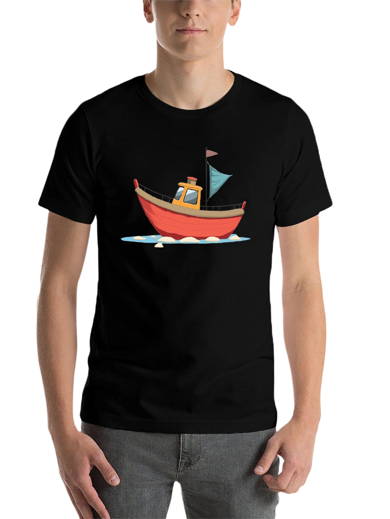 Cartoon Boat Graphic T-Shirt