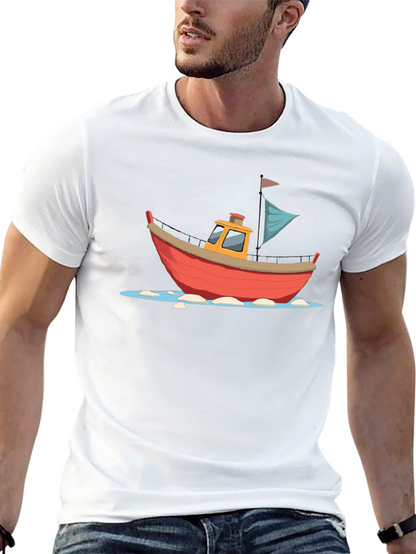 Cartoon Boat Graphic T-Shirt