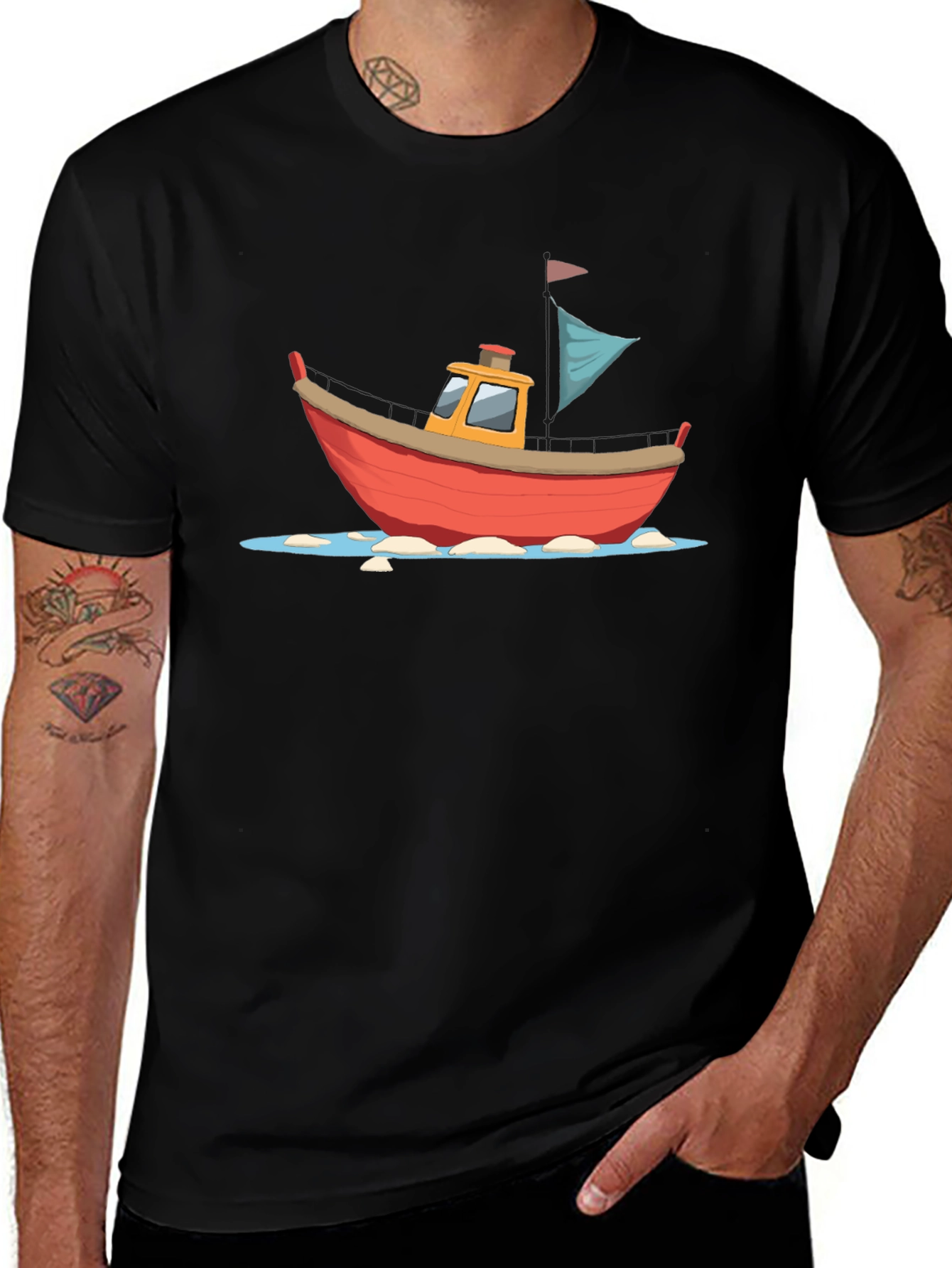 Cartoon Boat Graphic T-Shirt
