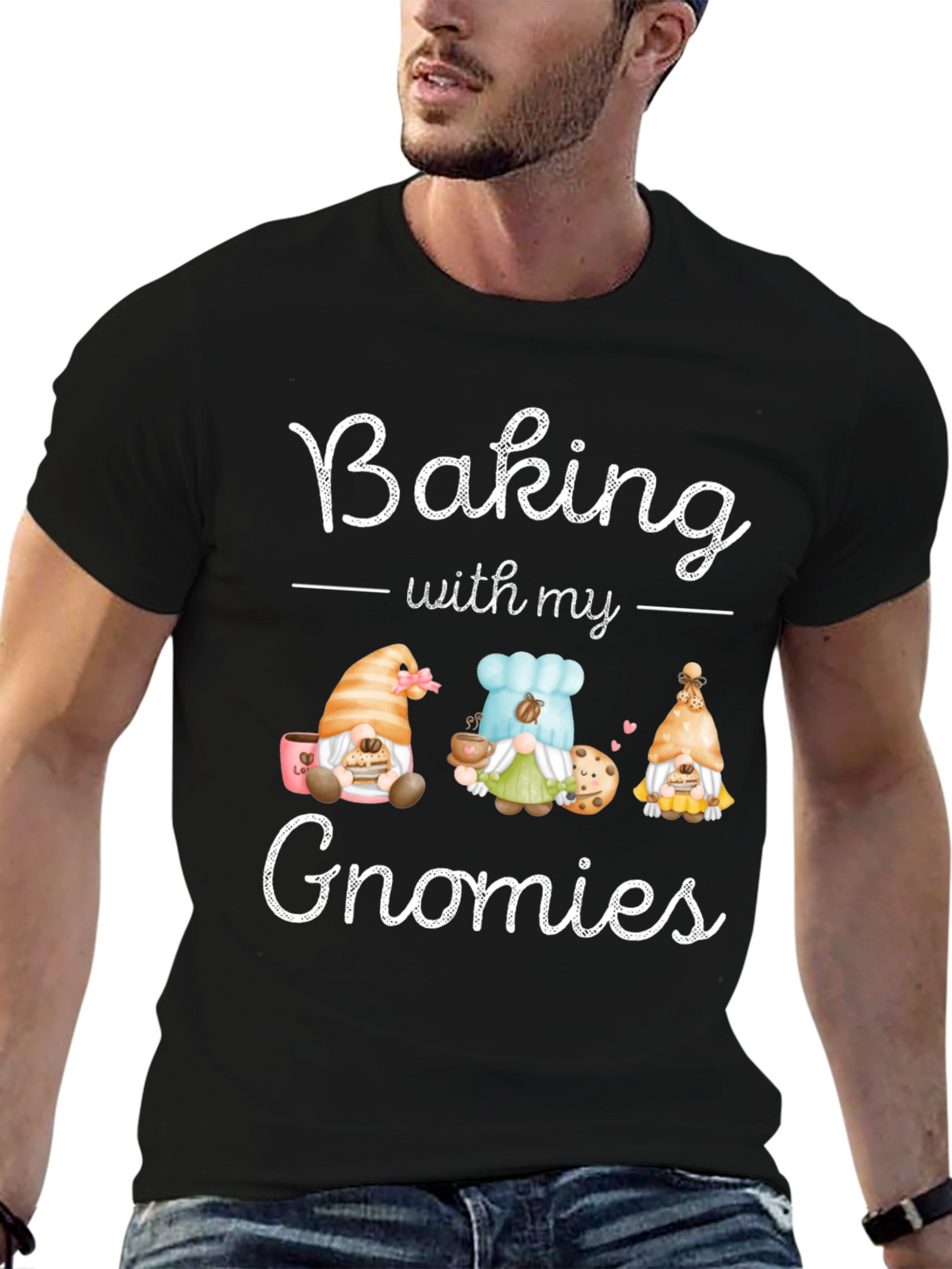 Baking with my Gnomies Black T-Shirt