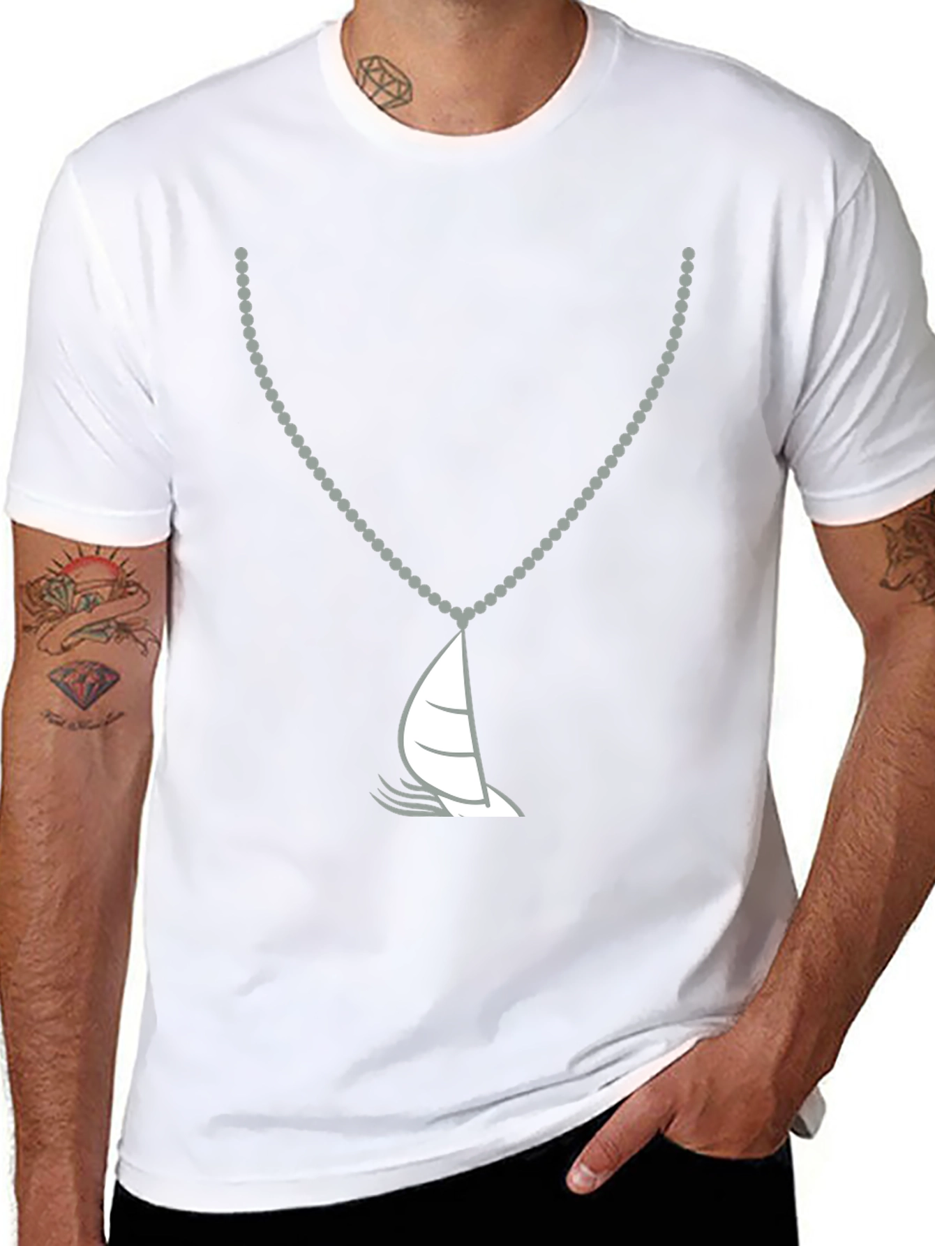 Nautical Sailboat Necklace Graphic Tee - Black