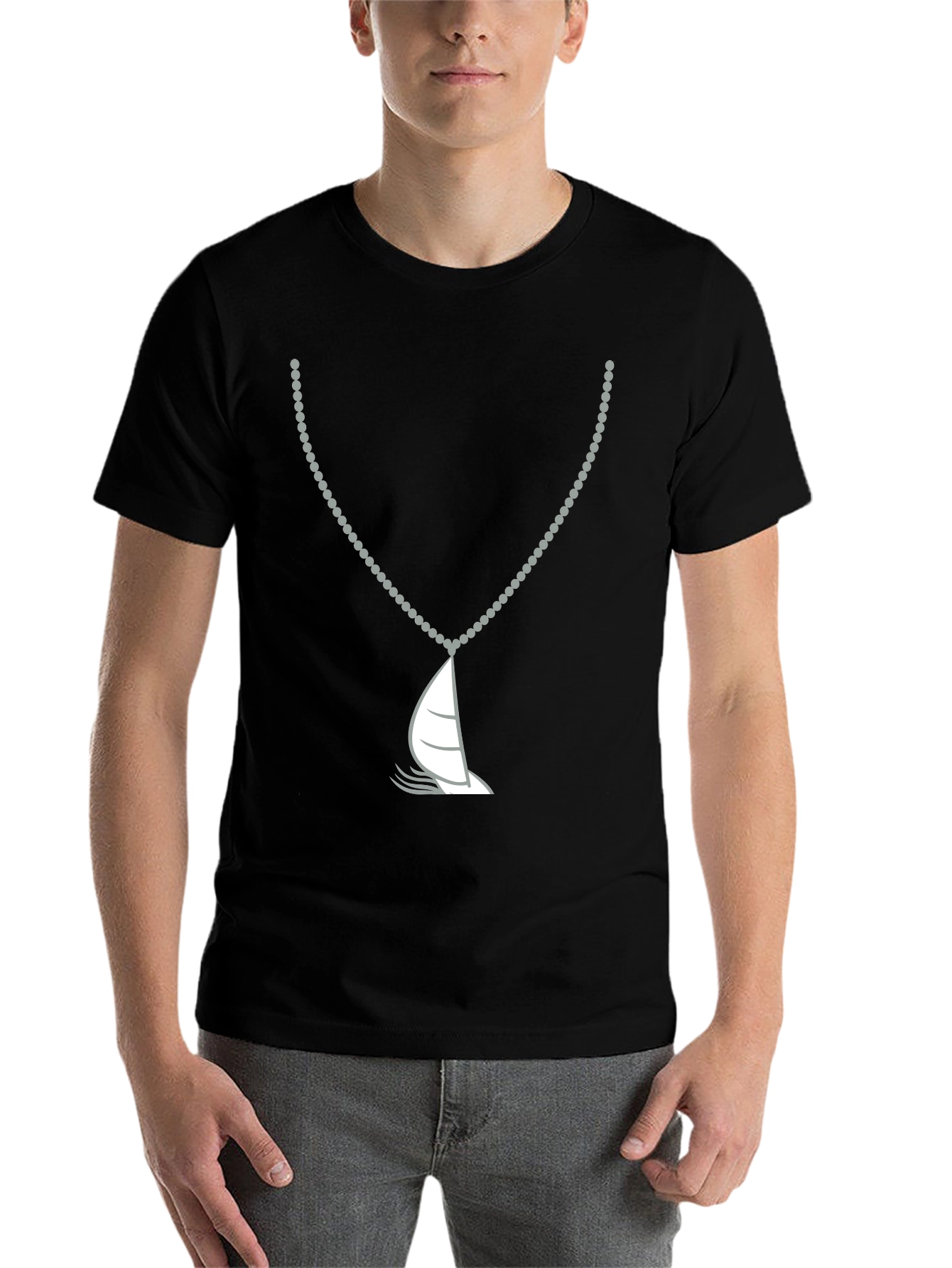 Nautical Sailboat Necklace Graphic Tee - Black