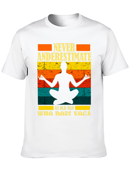 Never Underestimate Yoga Old Man Black T-Shirt