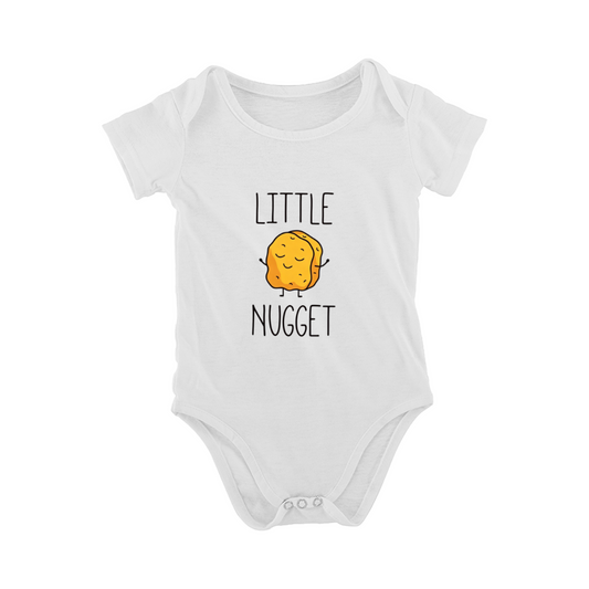 Little Nugget Cartoon Chicken Print Funny Baby Onesie, Food Theme Newborn Casual Bodysuit