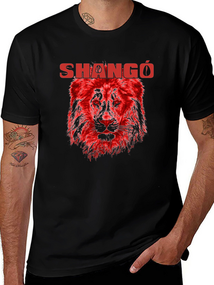 Shangó Lion Graphic T-Shirt - Bold Red Design