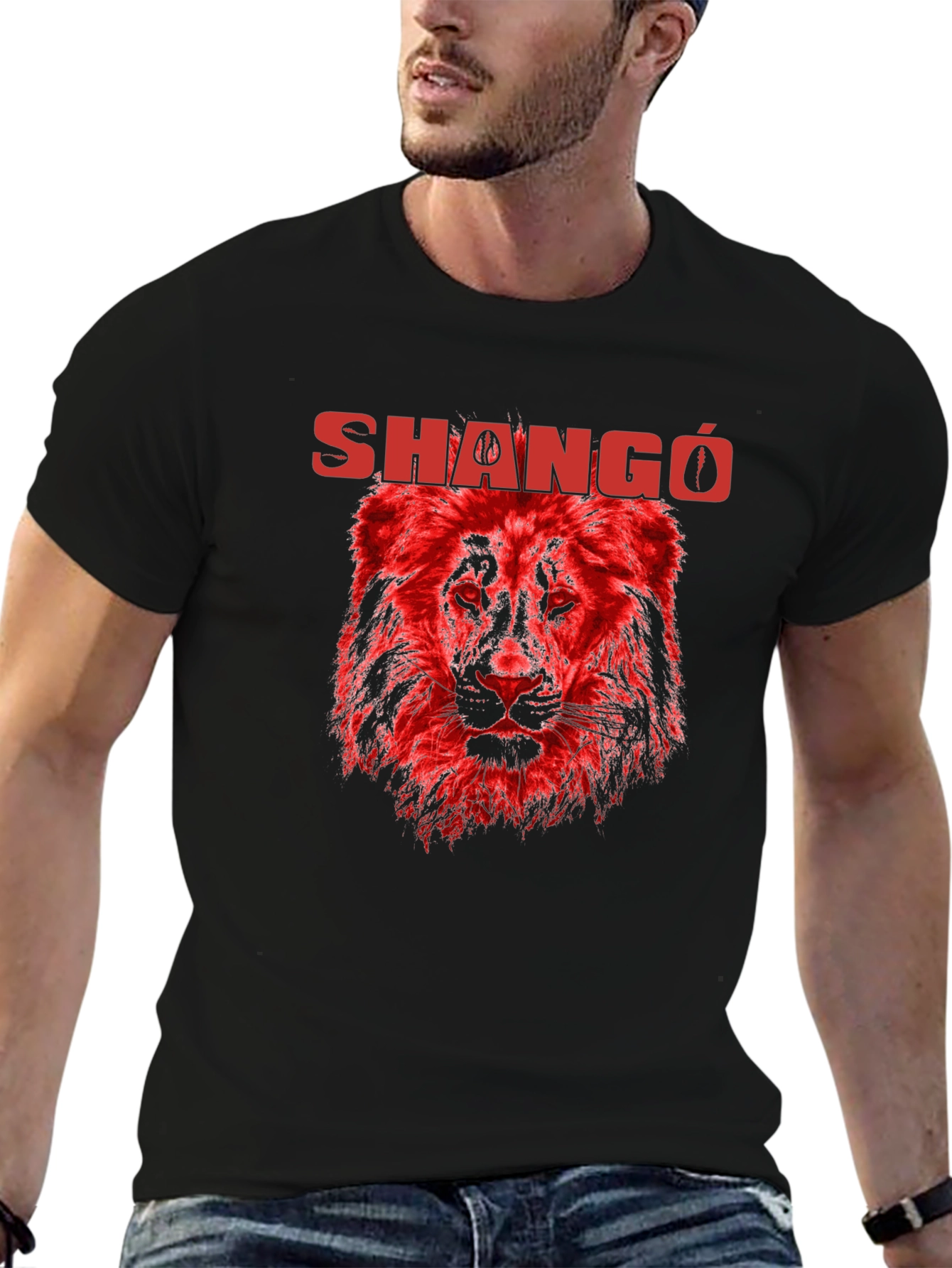 Shangó Lion Graphic T-Shirt - Bold Red Design