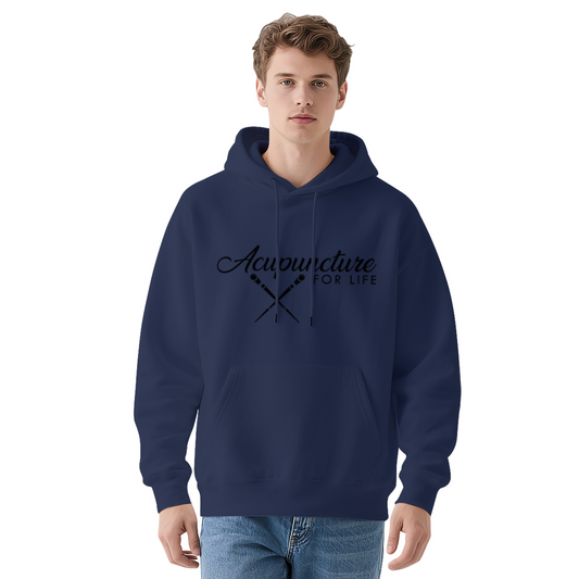 Acupuncture For Life Script Navy Hoodie, Therapist Relaxed Comfort Pullover