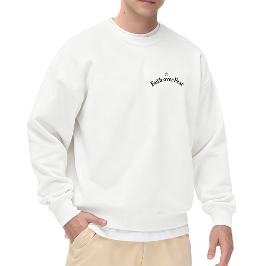Minimal Faith Over Fear Chest Print Crewneck Sweatshirt