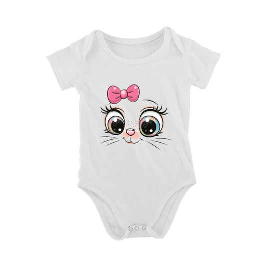 Big Eyes Pink Bow Kitty Girly Cute Newborn Baby Onesie