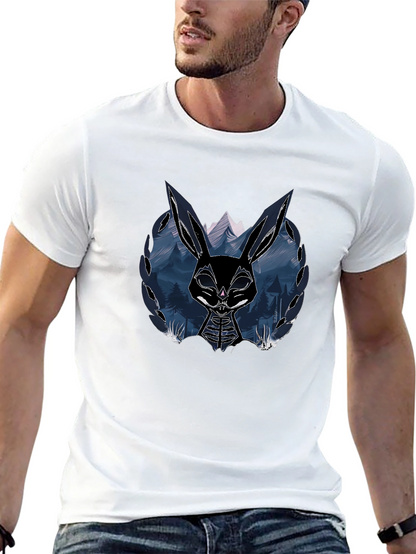 Mens Black T-Shirt with Graphic Rabbit Design