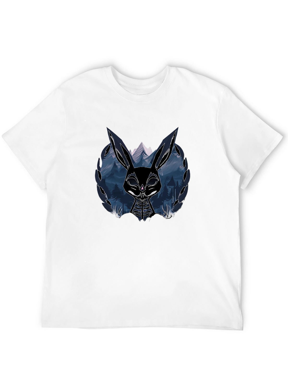 Mens Black T-Shirt with Graphic Rabbit Design