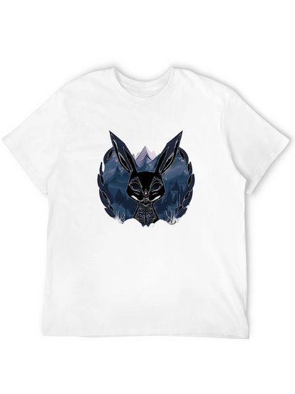 Mens Black T-Shirt with Graphic Rabbit Design