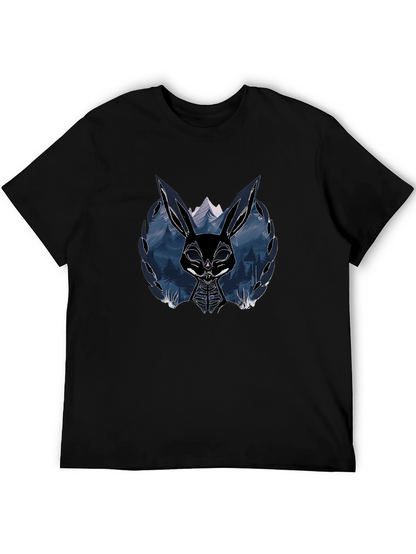 Mens Black T-Shirt with Graphic Rabbit Design