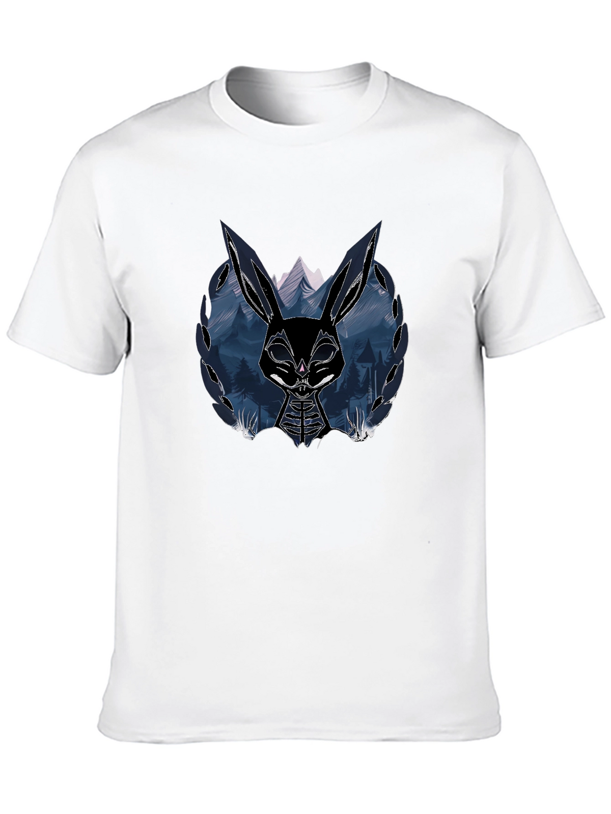 Mens Black T-Shirt with Graphic Rabbit Design